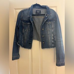 Cropped Silver Denim Jacket with Frayed Edges